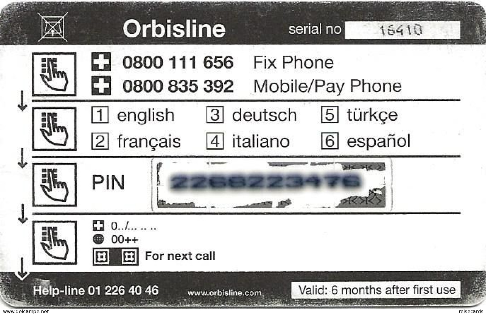 Switzerland: Prepaid Orbisline - Blumen (Pin Nummer Lang) - Switzerland