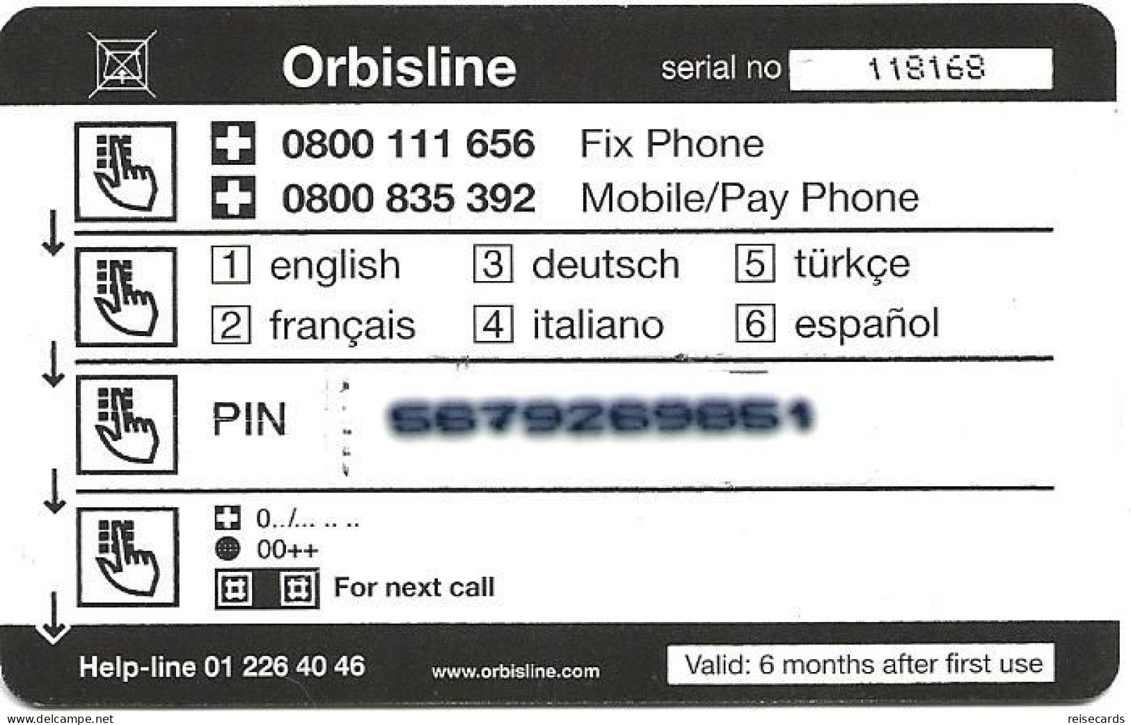 Switzerland: Prepaid Orbisline - Blumen (Pin Nummer Lang) - Svizzera