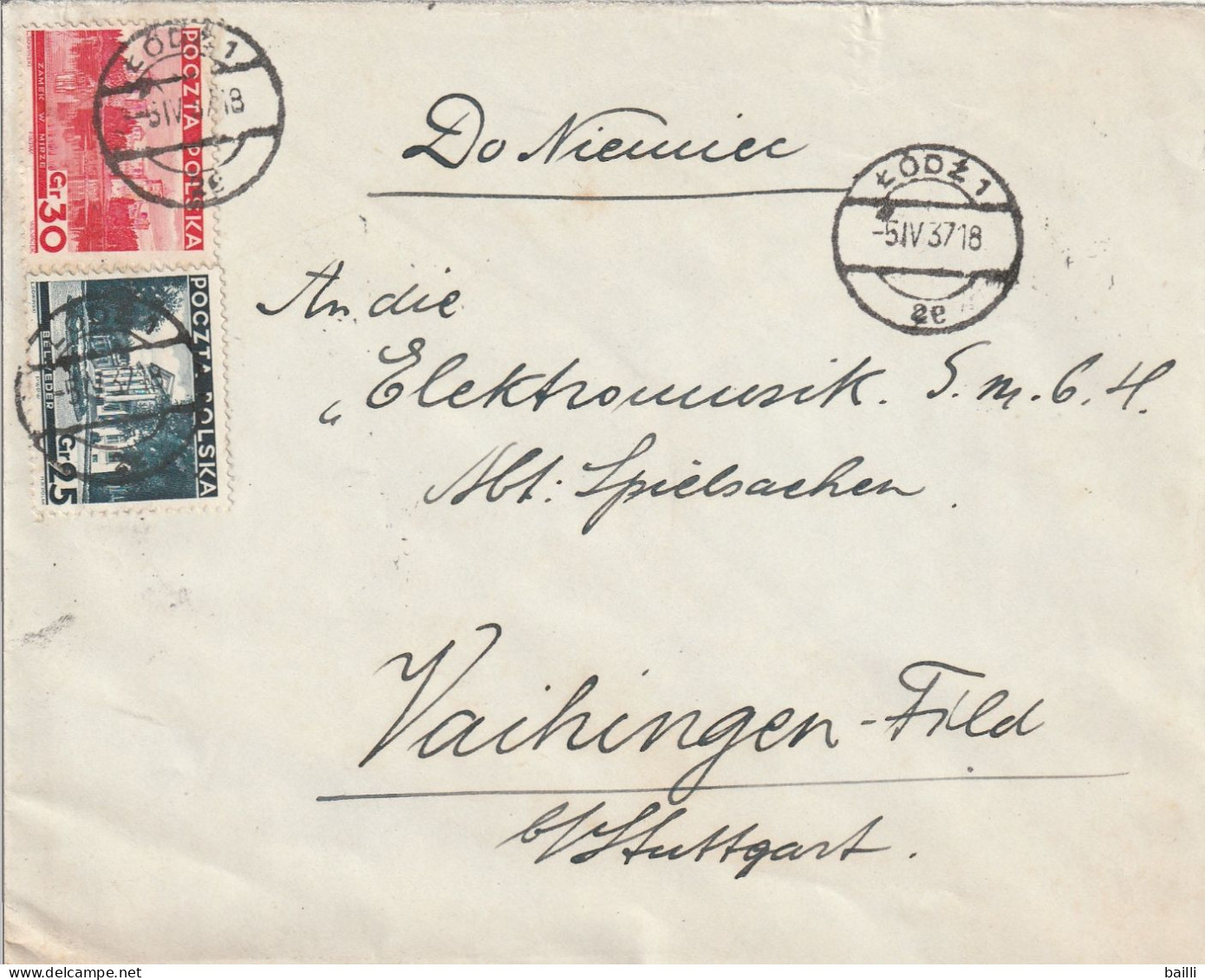 Pologne Lettre Lodz Pour L'Allemagne 1937 - Brieven En Documenten