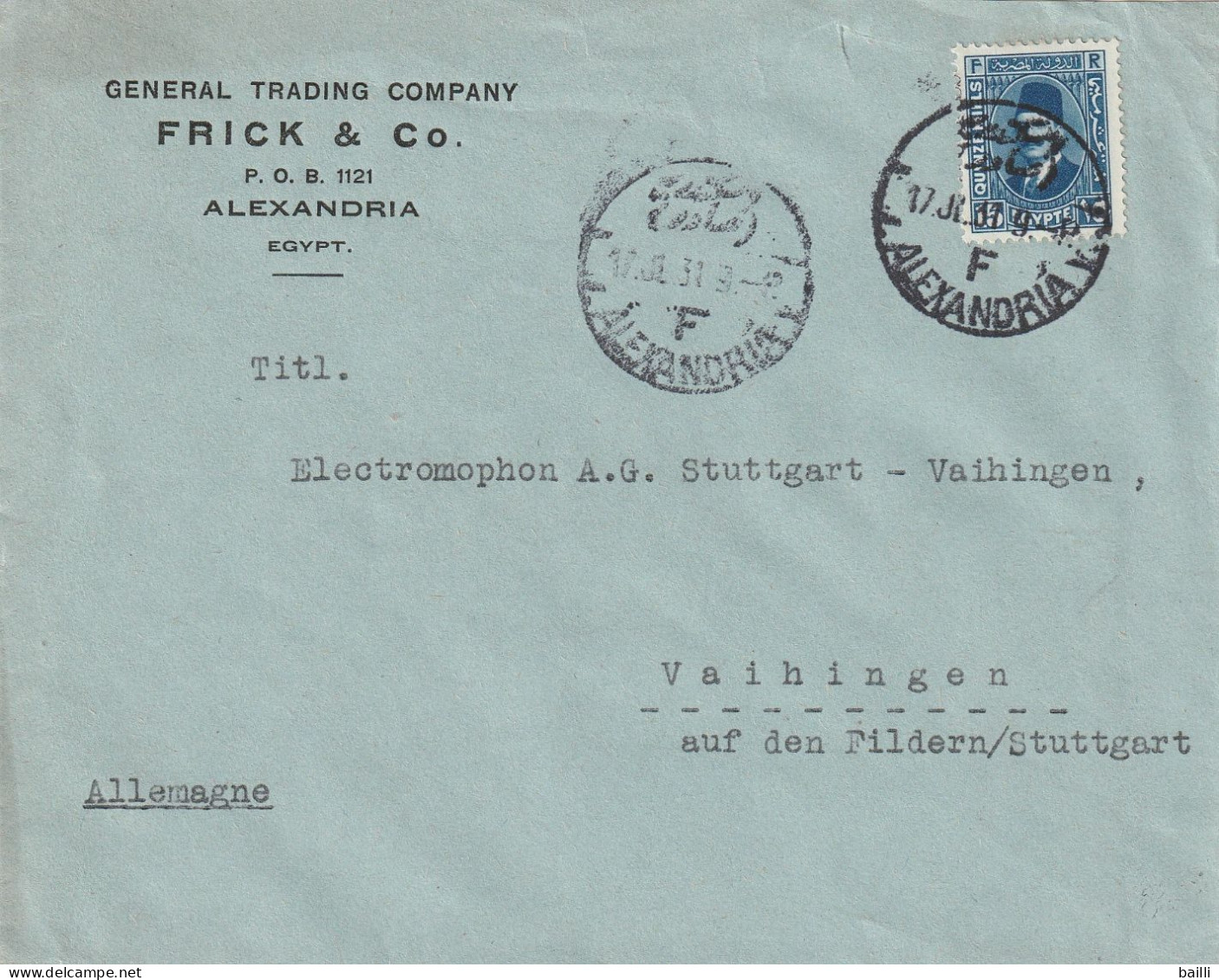 Egypte Cachet Alexandria F Sur Lettre Pour L'Allemagne 1931 - Brieven En Documenten