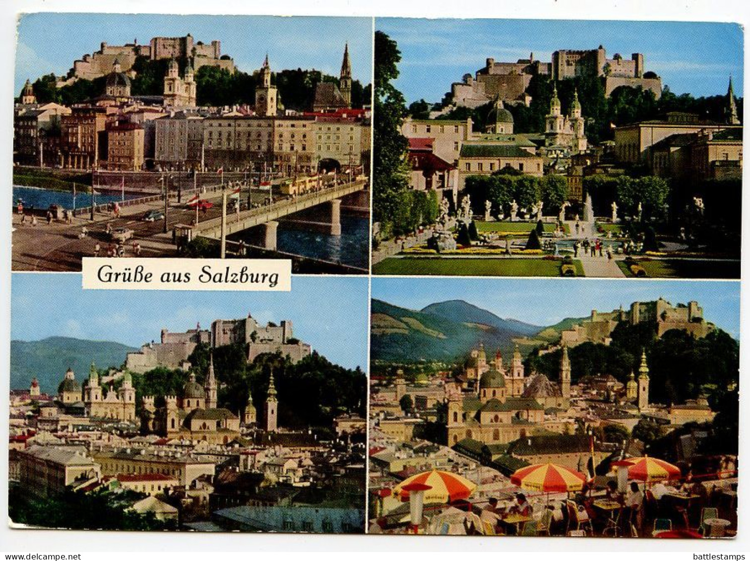 Austria 1963 Postcard Grüße Aus Salzburg - Multiple Views; Scott 662-665 Küntlerhaus Centenary; Salzburger Festspiele - Salzburg Stadt