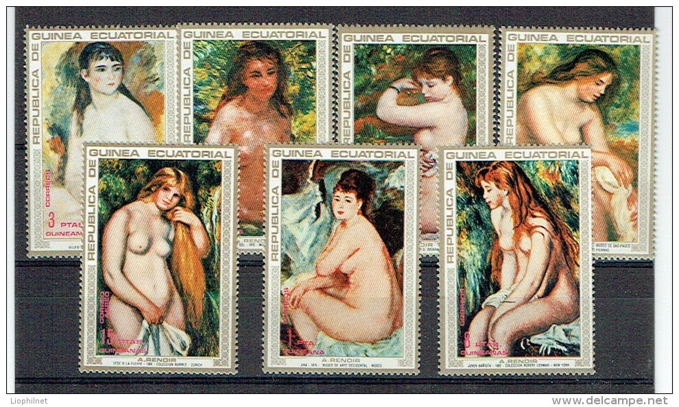 GUINEE EQUATORIALE 1974, TABLEAUX DE NUS DE RENOIR, 7 Valeurs, Neufs / Mint. R204der - Desnudos