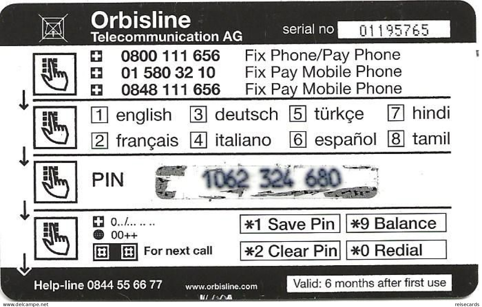 Switzerland: Prepaid Orbisline - Logo (3 Access Nummern) - Schweiz