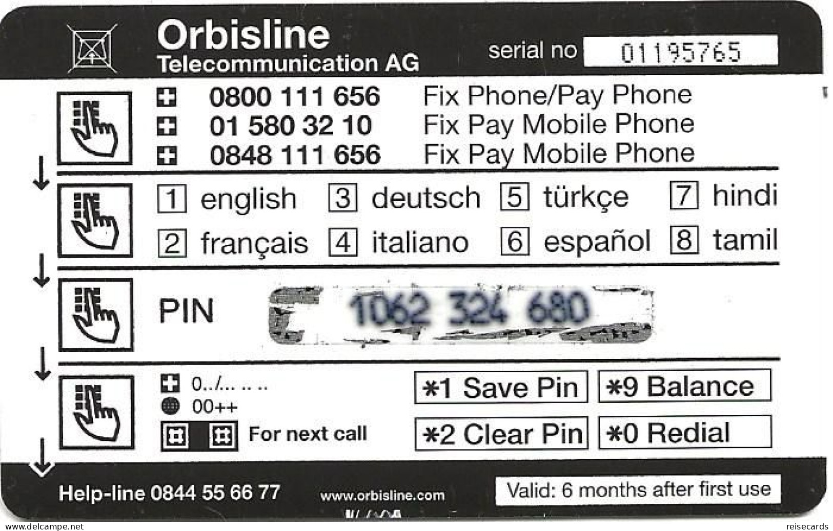 Switzerland: Prepaid Orbisline - Logo (3 Access Nummern) - Svizzera