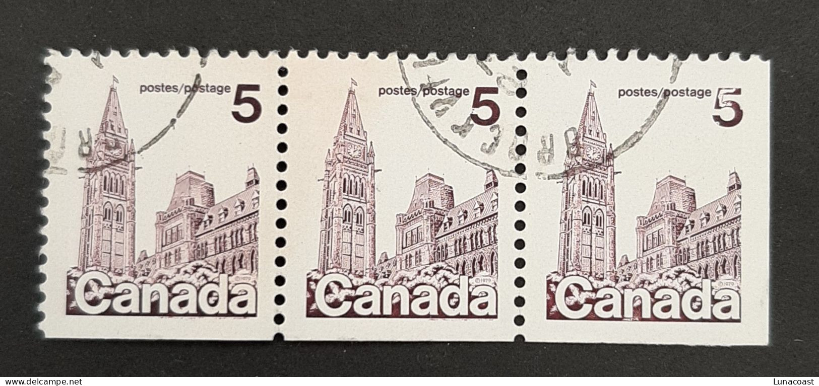 Canada 1979  USED  Sc797a,  3 X 5c Booklet Stamps, Parliament - Oblitérés