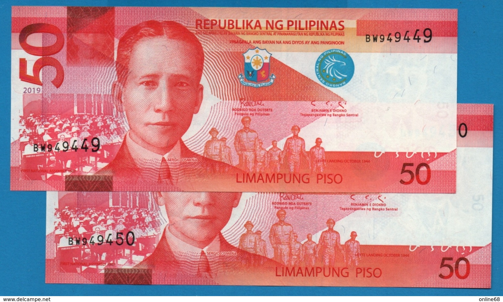 PHILIPPINES 2 X 50 Piso 2019 #  BW9494449+450 P# 207 - Philippinen