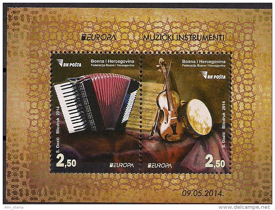 2014 Bosnien-Herzegowina / Bosnia-Herzegowina / Bosnie-Herzégowine MI. Bl. 50 **MNH   Europa: Volksmusikinstrumente. - 2014