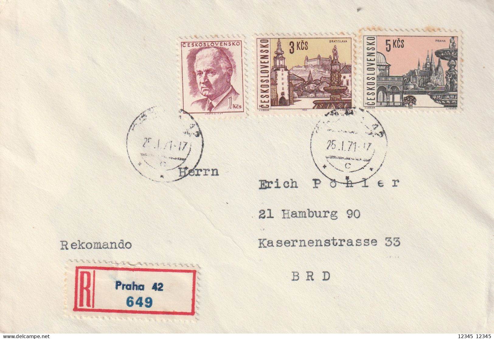 Tsjechoslowakije 1971, 2 Registered Letters From Prague To Hamburg, Germany - Cartas & Documentos