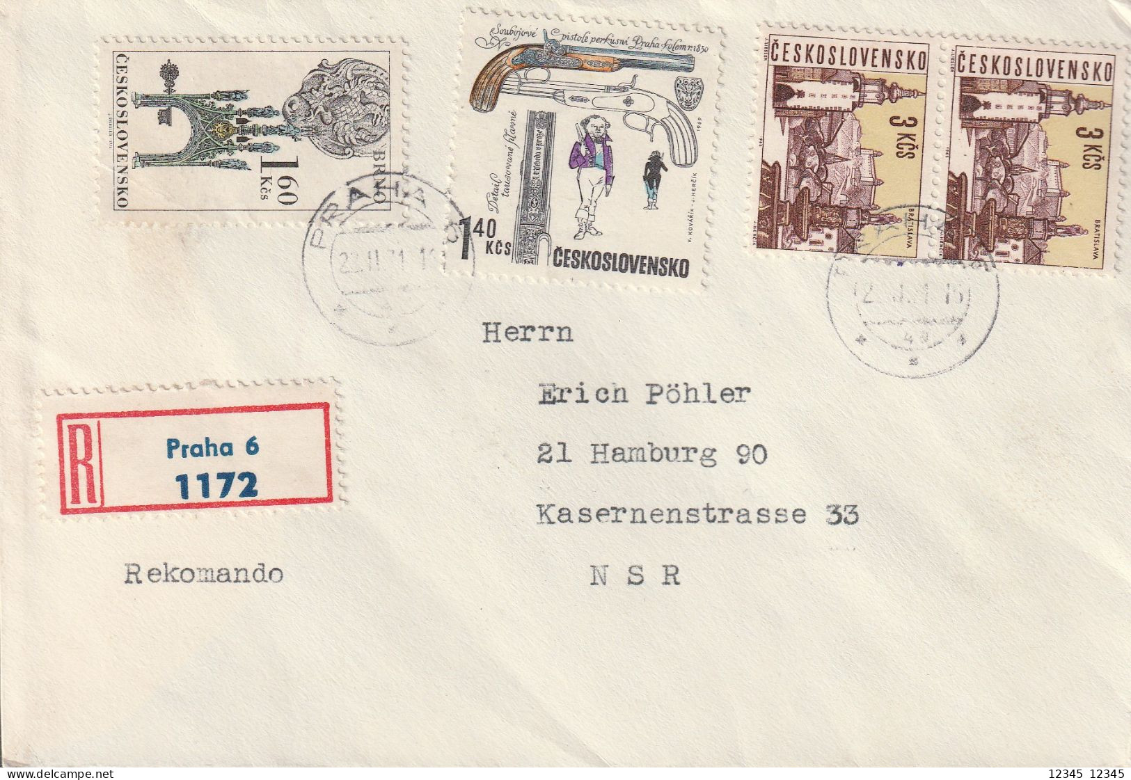 Tsjechoslowakije 1971, 2 Registered Letters From Prague To Hamburg, Germany - Brieven En Documenten