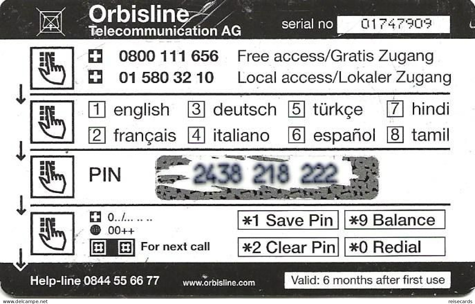Switzerland: Prepaid Orbisline - Logo (2 Access Nummern) - Switzerland