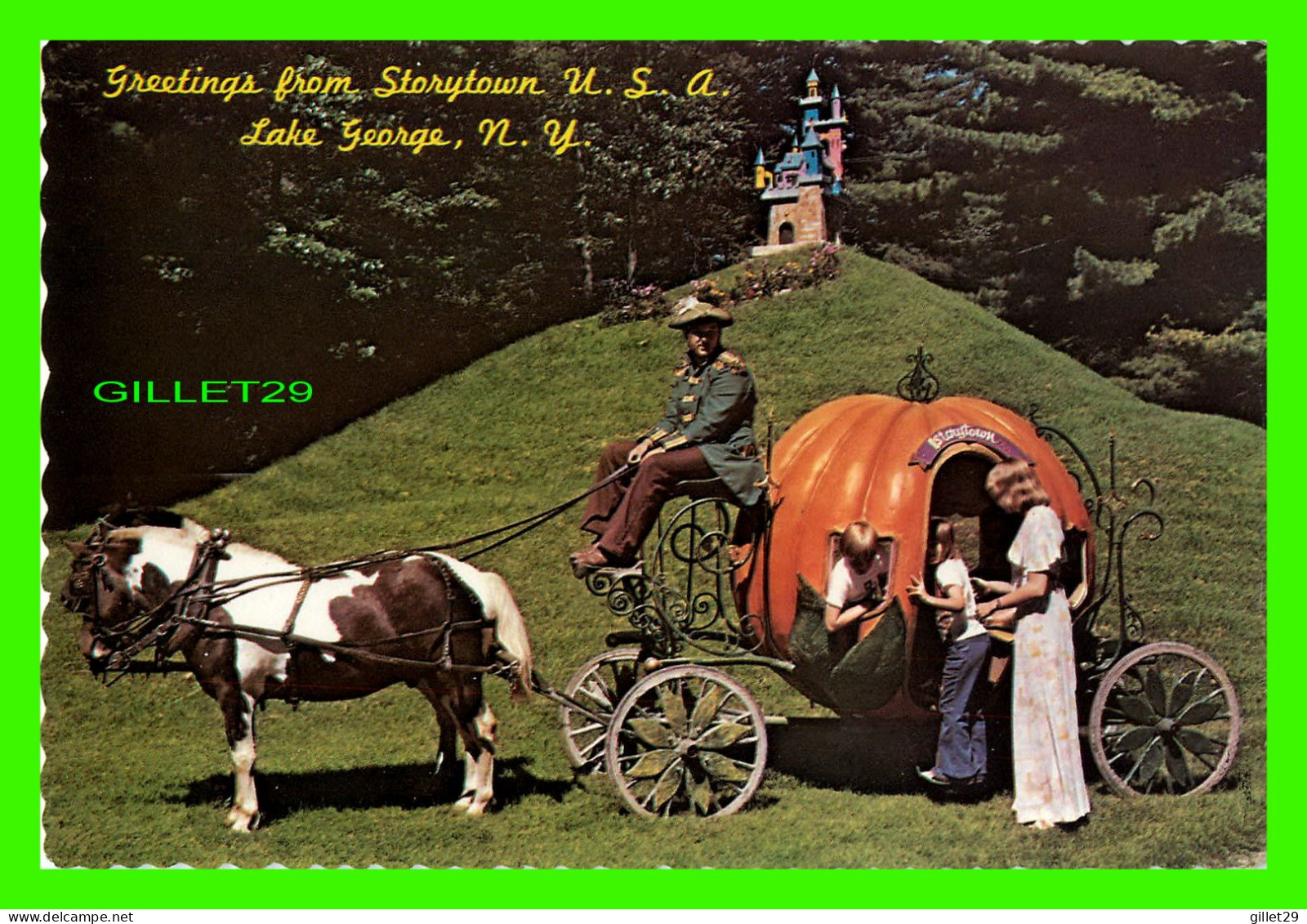 LAKE GEORGE, NY - GREETINGS FROM STORYTOWN - CIDERELLA'S COACH - DEXTER PRESS INC - PUB . BUY DEAN COLOR - - Lake George