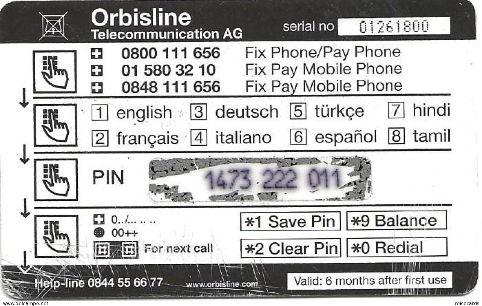 Switzerland: Prepaid Orbisline - Logo (3 Access Nummern) - Switzerland