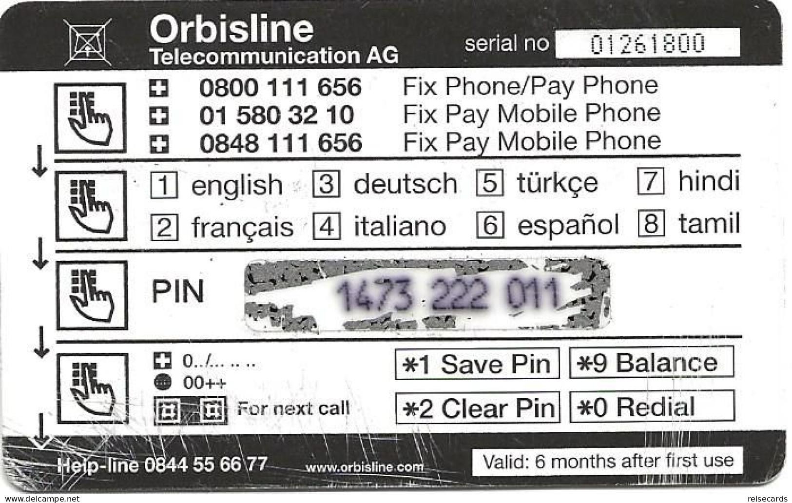 Switzerland: Prepaid Orbisline - Logo (3 Access Nummern) - Svizzera