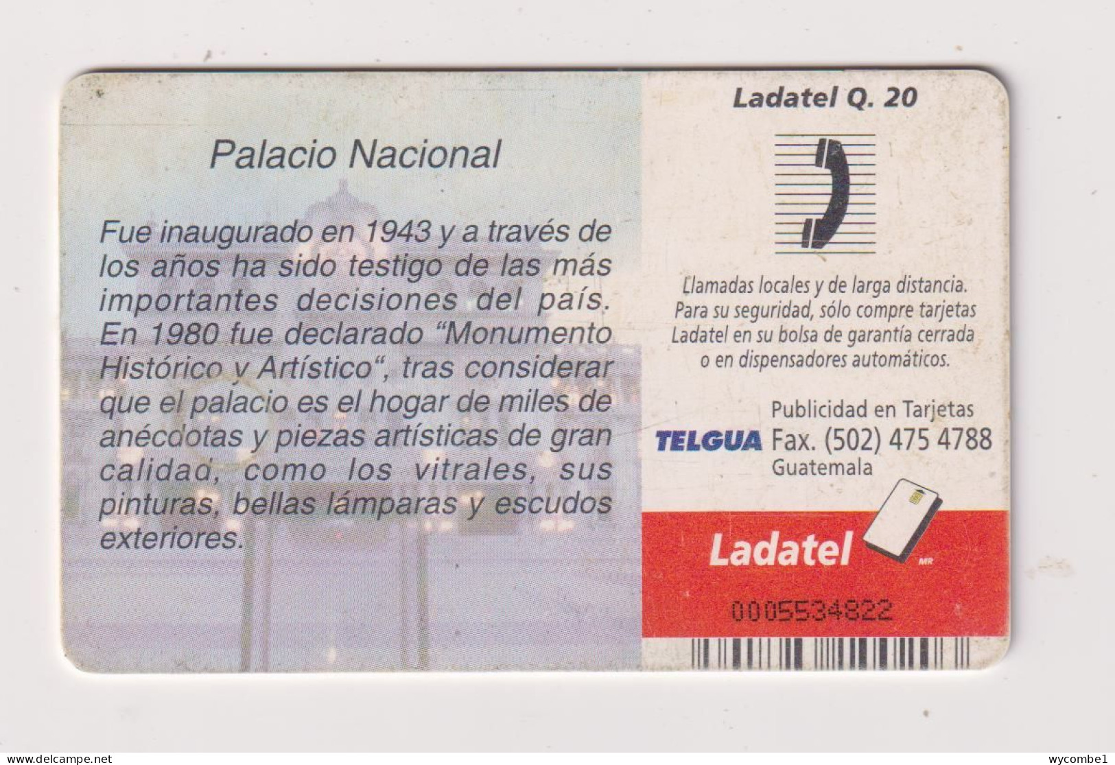 GUATEMALA - National Palace Chip Phonecard - Guatemala