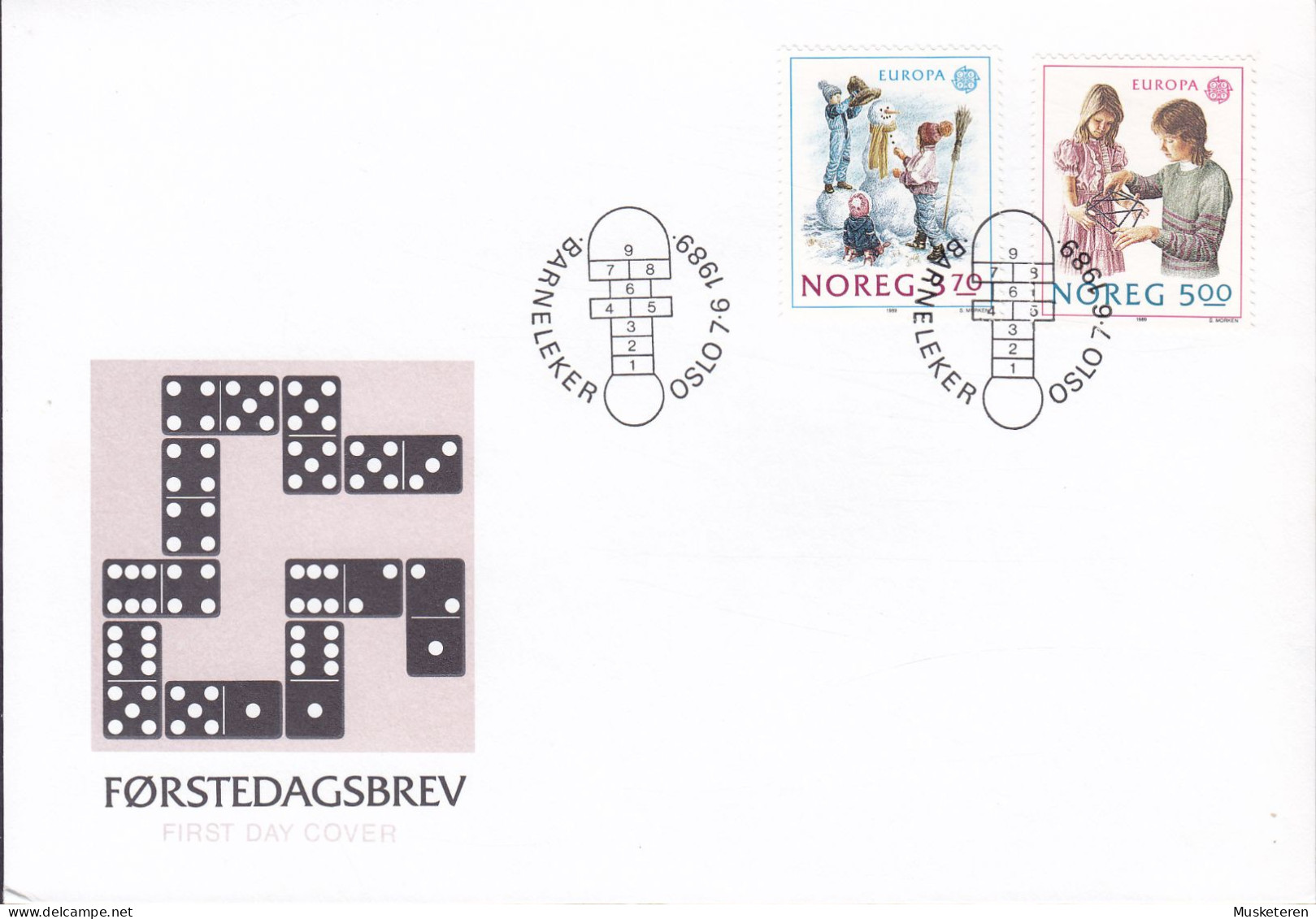 Norway 1989 FDC Cover Ersttags Brief Europa CEPT Kinderspiele Building Snowman Dominos Cachet Complete Set !! - FDC