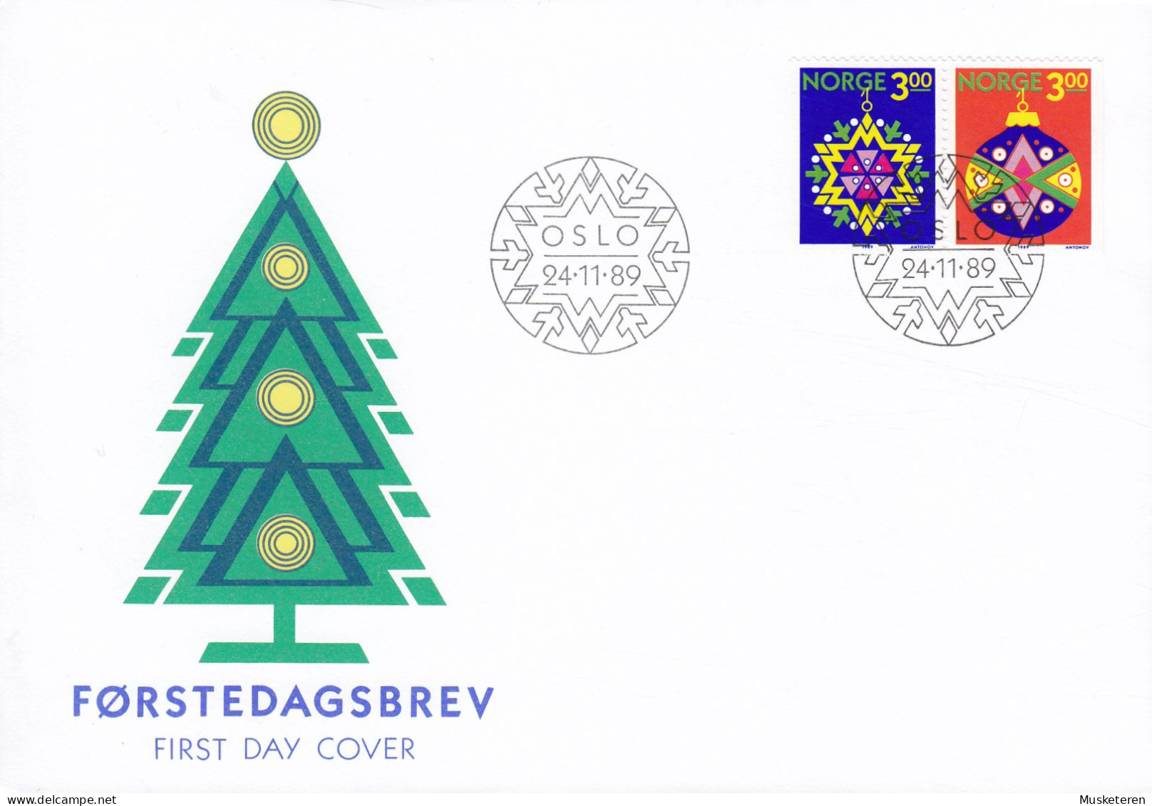 Norway 1989 FDC Cover Ersttags Brief Mi. 1035-36 Weihnachten Christmas Noel Natale Navidad Stern & Kugel Complete Set !! - FDC