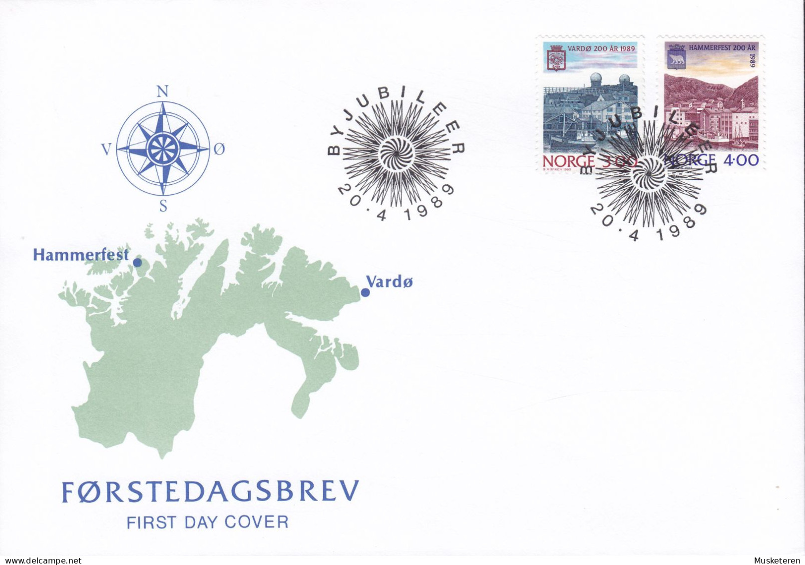 Norway 1989 FDC Cover Ersttags Brief Vardø Und Hammerfest 200 Jahre Anniversary Complete Set !! - FDC
