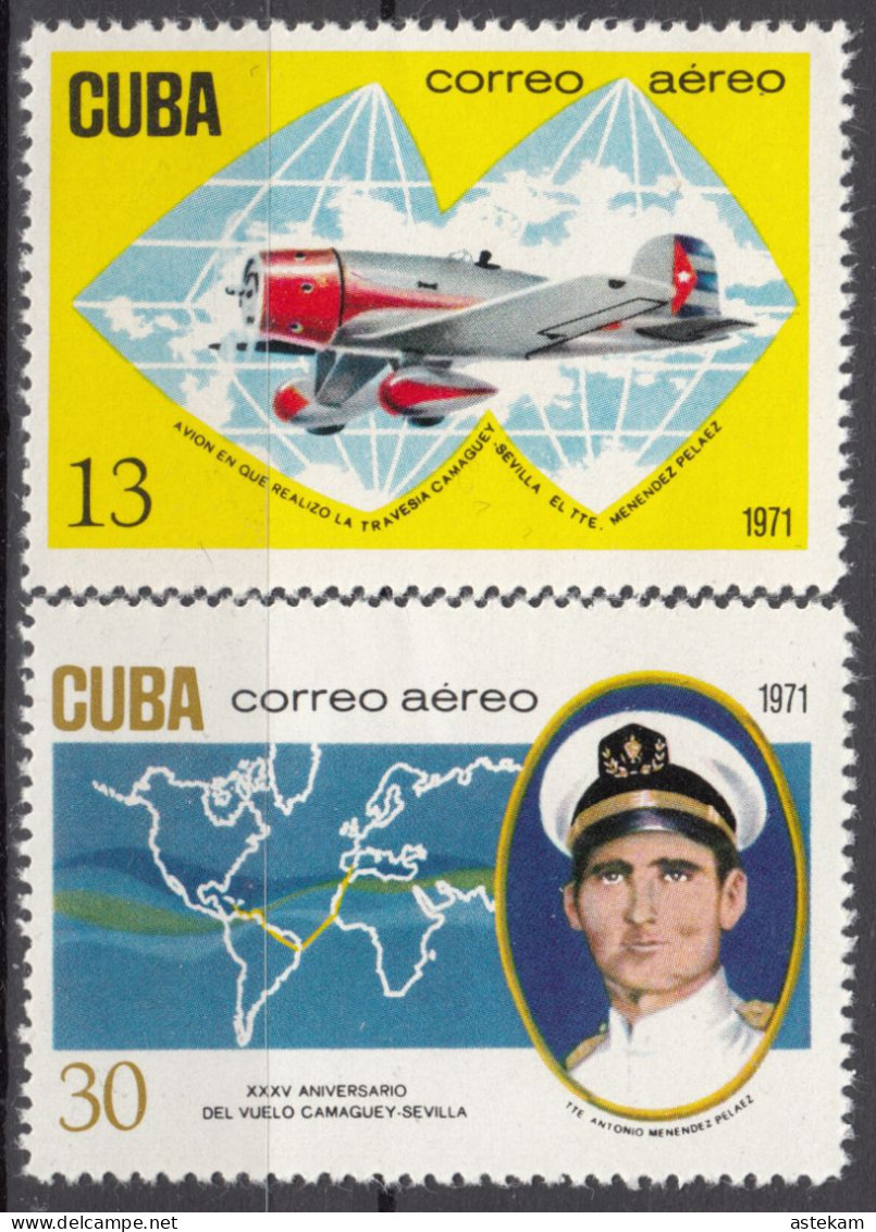 CUBA 1971, PLANE And FLIGHT ROUTE From CAMAGUAY To SEVILLE, COMPLETE MNH SERIES With GOOD QUALITY, *** - Nuevos