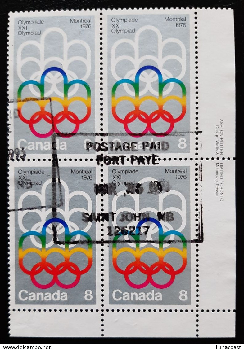 Canada 1973  USED  Sc623-624,   Plate Block Olympic Games 1976 - Usados