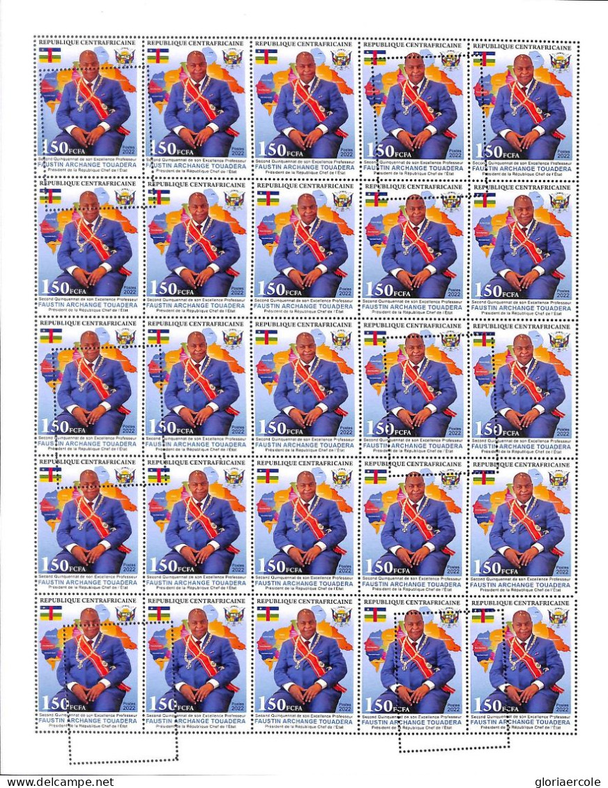 A7241 - CENTRAFRICAINE -  ERROR MISPERF Stamp Sheet - 2022 - Politics FLAGS - Autres & Non Classés