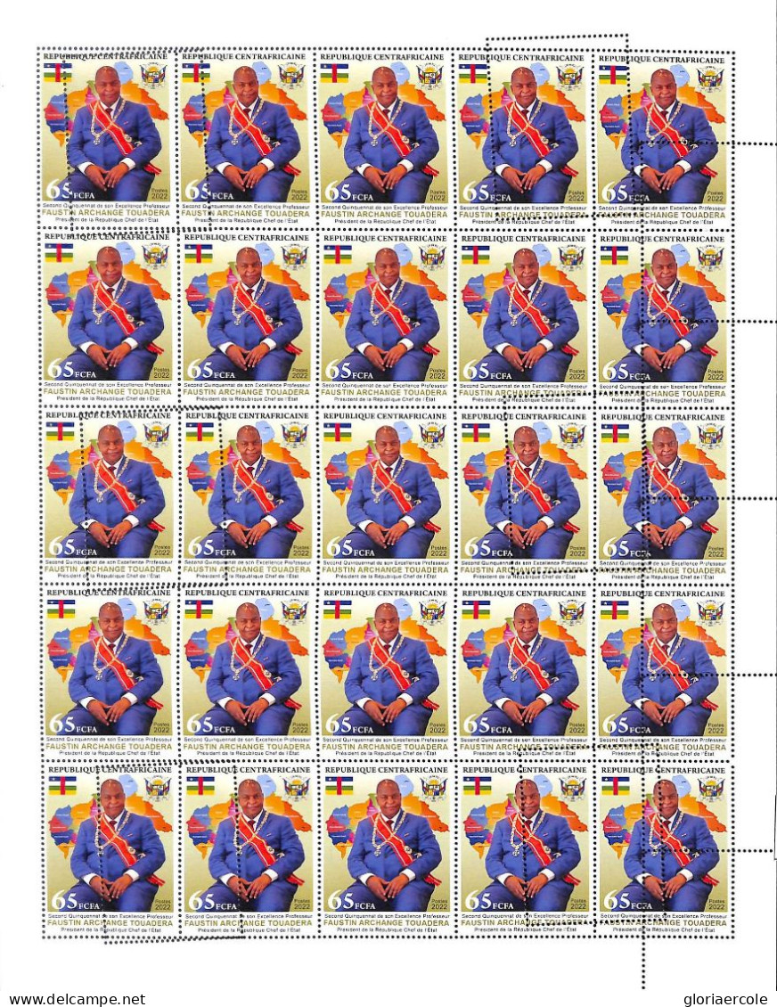 A7242 - CENTRAFRICAINE -  ERROR MISPERF Stamp Sheet - 2022 - Politics FLAGS - Altri & Non Classificati