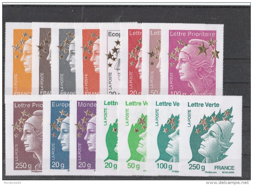 FRANCE 2012 MARIANNE DE L EUROPE MAXI TIMBRES ETOILES D OR LA SERIE DE 15 VALEURS NEUF** YT 4662A A 4662Q - 2008-2013 Marianne De Beaujard