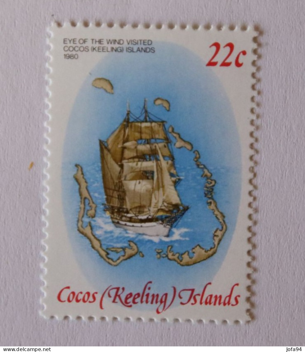 COCOS ISLANDS 1980 Opération Drake Bâteau "Eye Of The Wind" Et Carte îles  . Neuf - Cocos (Keeling) Islands