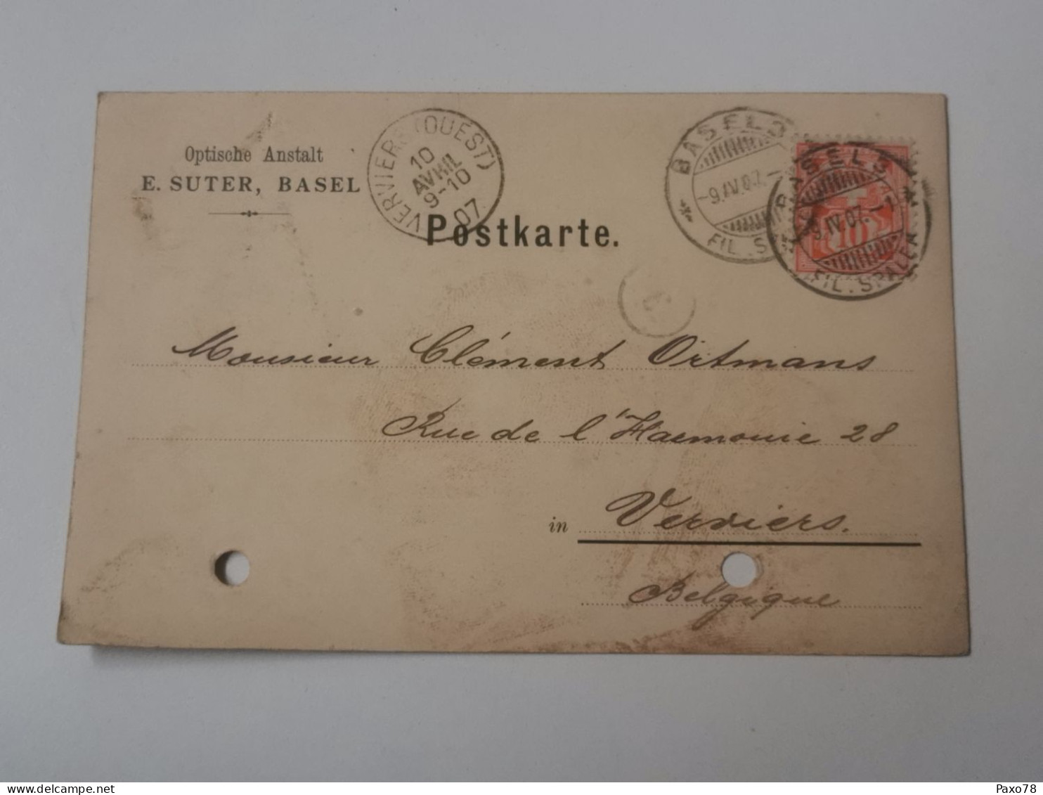 Entier Postaux, E. Suter, Basel 1907 - Postwaardestukken
