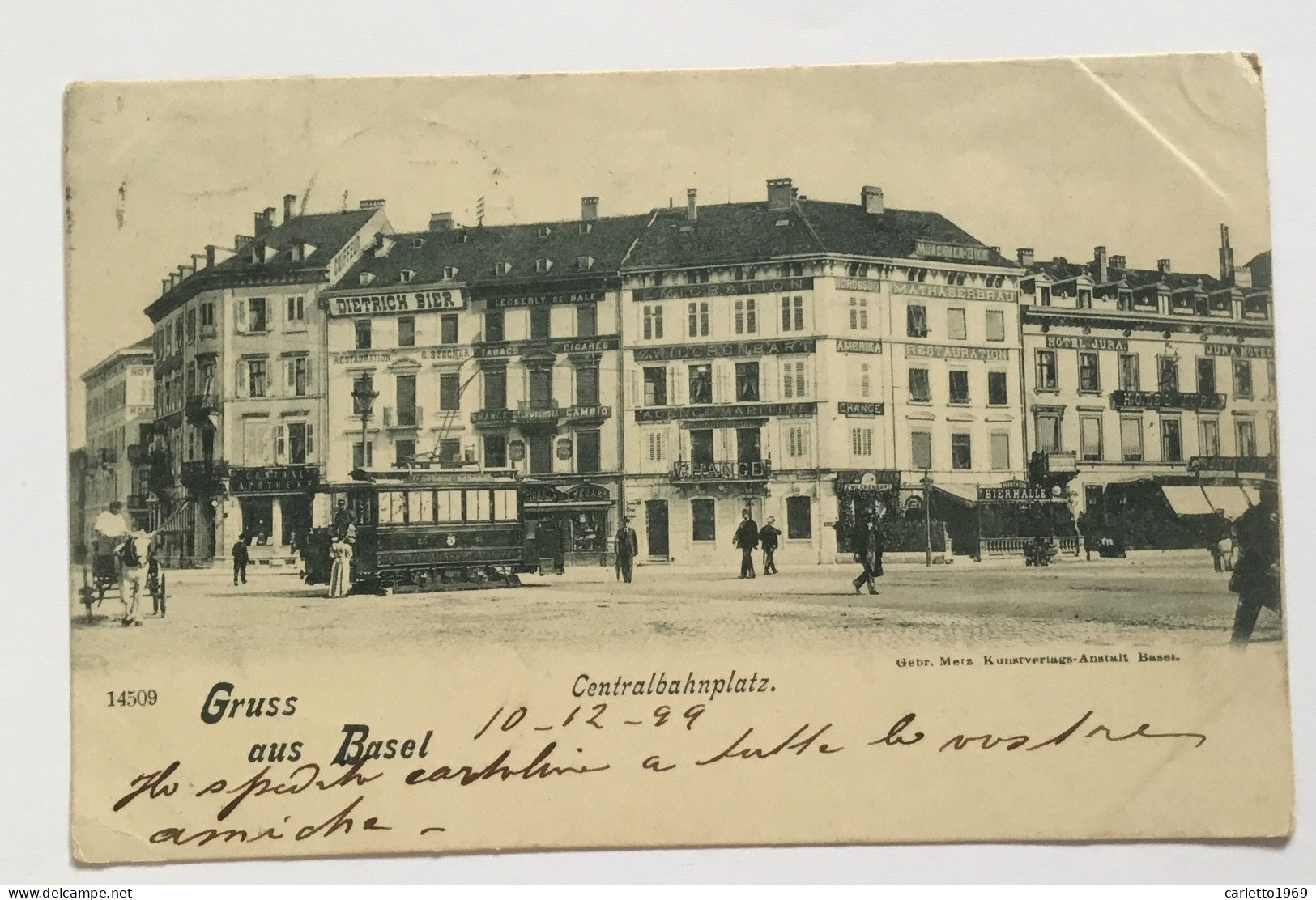 GRUSS AUS BASEL - CENTRALBAHNPLATZ 1899 TRAM + INSEGNE - VIAGGIATA FP - Bazel