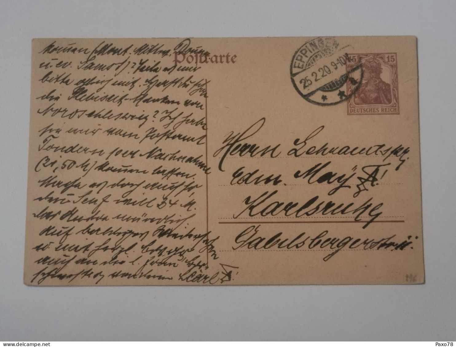 Entier Postaux, Oblitéré Eppingen 1920 - Postkarten