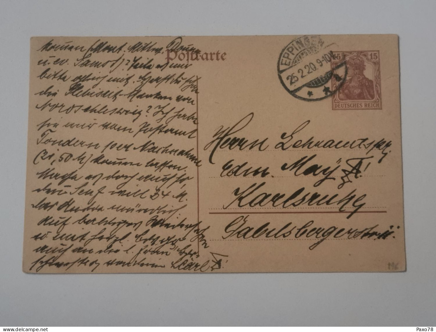 Entier Postaux, Oblitéré Eppingen 1920 - Tarjetas