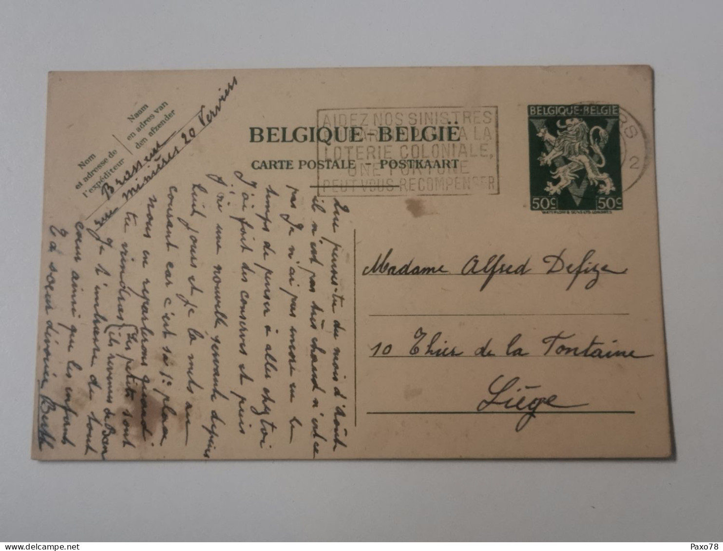 Entier Postaux, Oblitéré Verviers 1945 - Cartes Postales 1934-1951