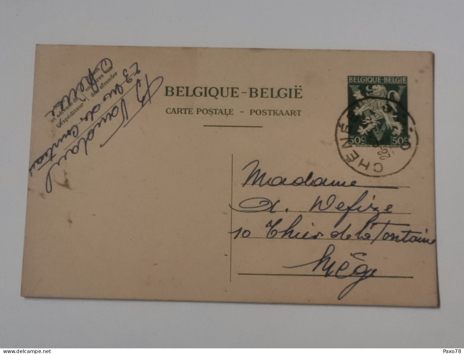 Entier Postaux, Oblitéré Chênee 1945 - Cartes Postales 1934-1951