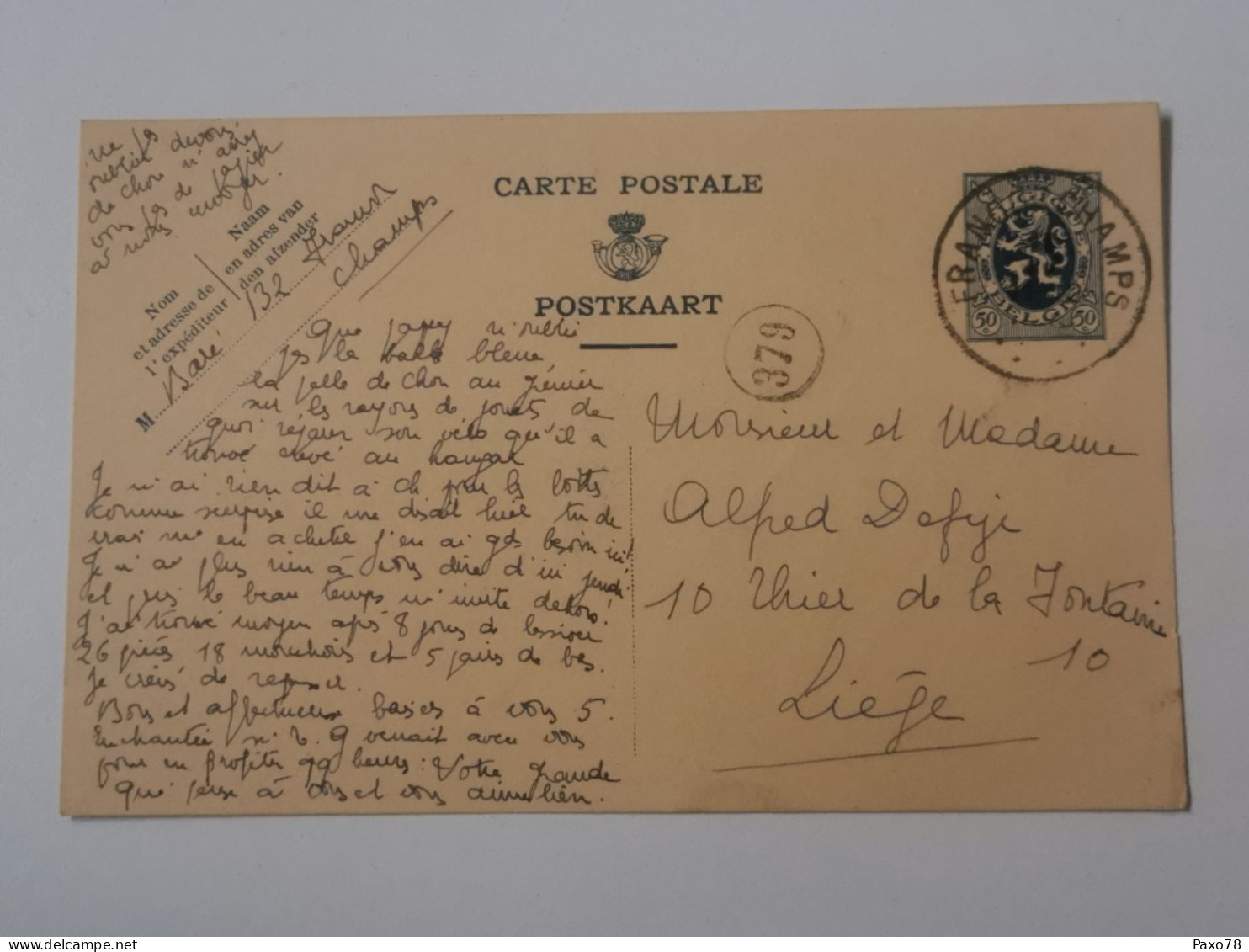 Entier Postaux, Oblitéré  Francorchamps Envoyé à Liège - Postkarten 1934-1951