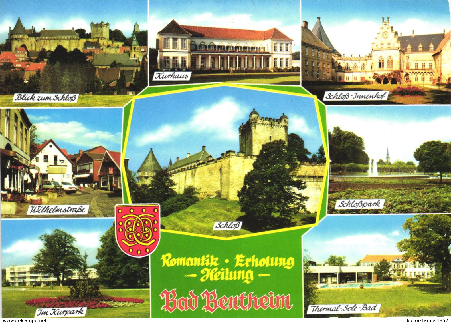 BAD BENTHEIM, MULTIPLE VIEWS, ARCHITECTURE, CASTLE, PARK, CARS, RESORT, POOL, EMBLEM, GERMANY, POSTCARD - Bad Bentheim