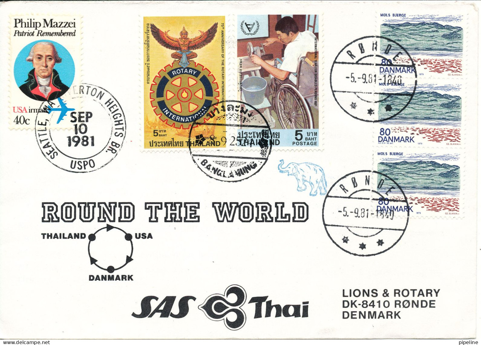 Denmark Round The World Flight SAS & Thai Refugee Help Children In Thailand With US -Thai And Denmark Stamps On The Cove - Lettres & Documents