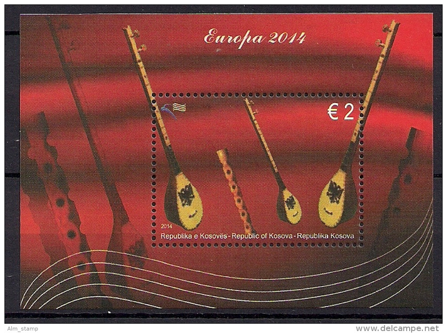 2014 Kosovo Mi. Bl. 29  **MNH Çiftelia (Zupfinstrument), Fyell (Holzflöte) - 2014