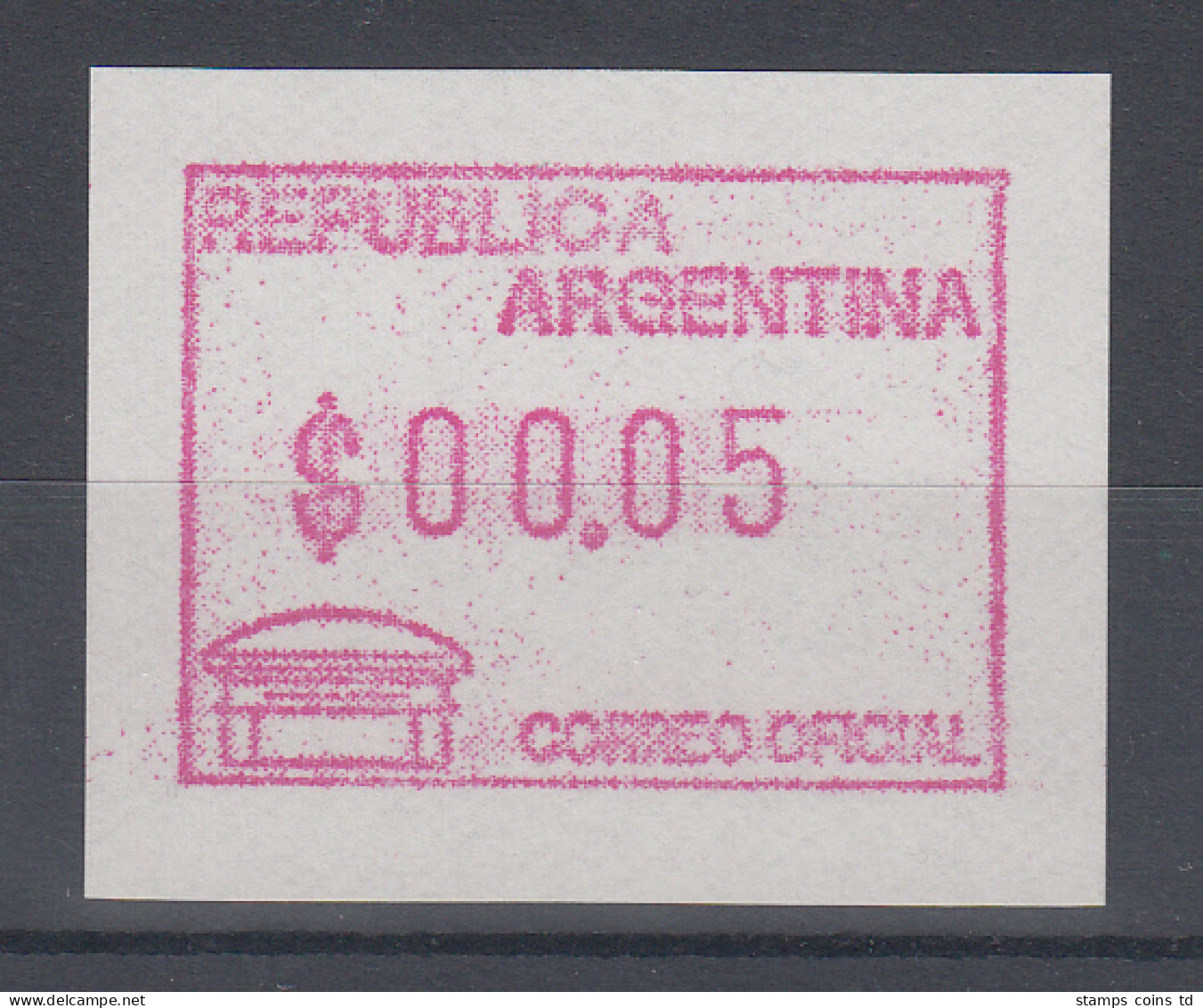 Argentinien, Frama-ATM Alter Briefkasten, Wert $ 00,05, Mi.-Nr. 3 ** - Frankeervignetten (Frama)