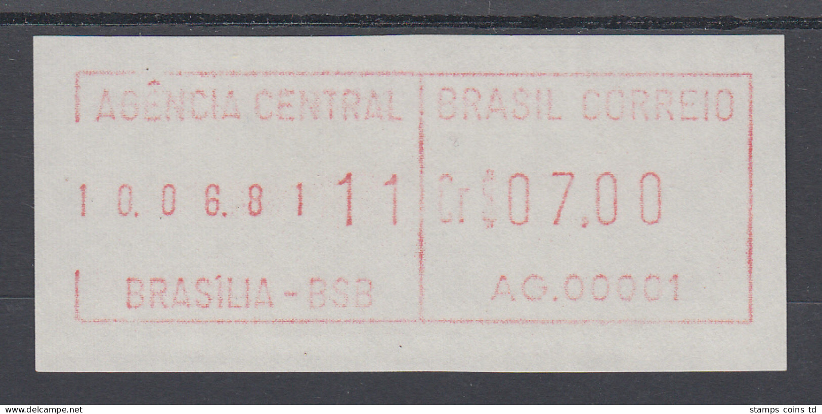 Brasilien FRAMA-ATM AG.00001, Wert 07,00 Cr$, Druckdatum 10.06.81 Von VS **  - Franking Labels