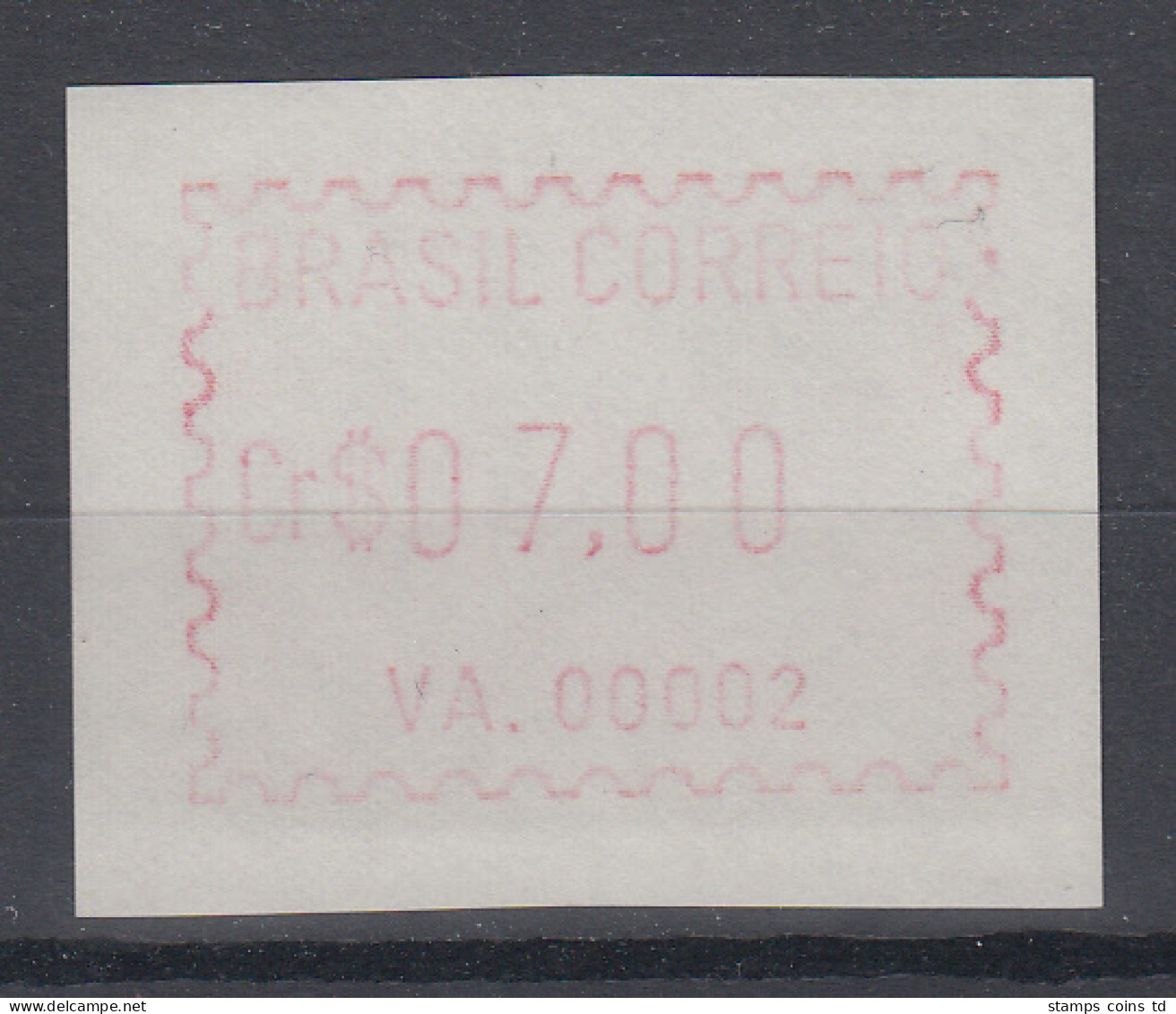 Brasilien FRAMA-ATM VA.00002, Wert 07,00 Cr$, Von VS **  - Franking Labels