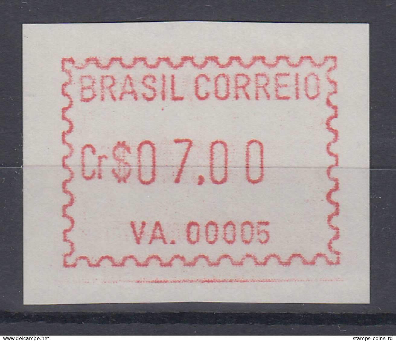 Brasilien FRAMA-ATM VA.00005, Wert 07,00 Cr$, Von VS **  - Frankeervignetten (Frama)