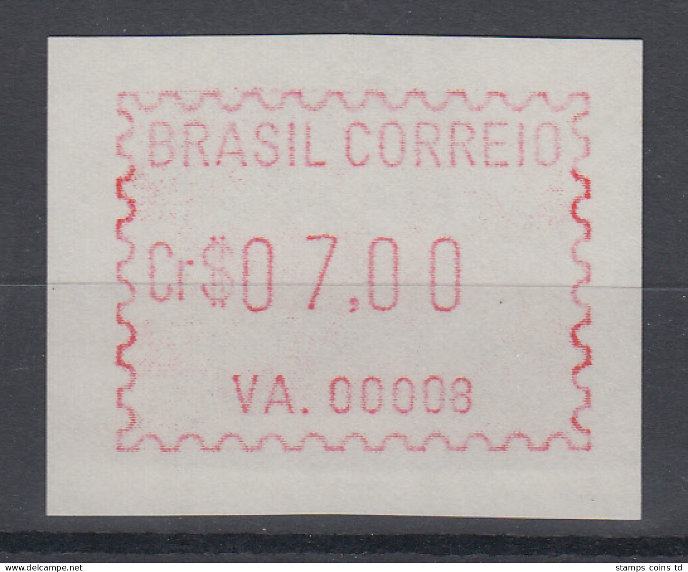 Brasilien FRAMA-ATM VA.00008, Wert 07,00 Cr$, Von VS **  - Frankeervignetten (Frama)