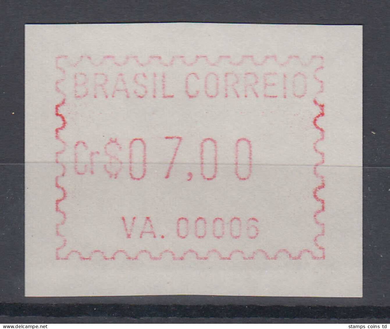 Brasilien FRAMA-ATM VA.00006, Wert 07,00 Cr$, Von VS **  - Franking Labels