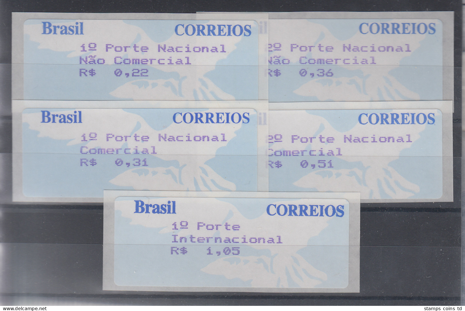 Brasilien Procomp ATM 1997, 3-stellig, Satz 1. Tarif 5 Verschiedene Zudrucke ** - Franking Labels