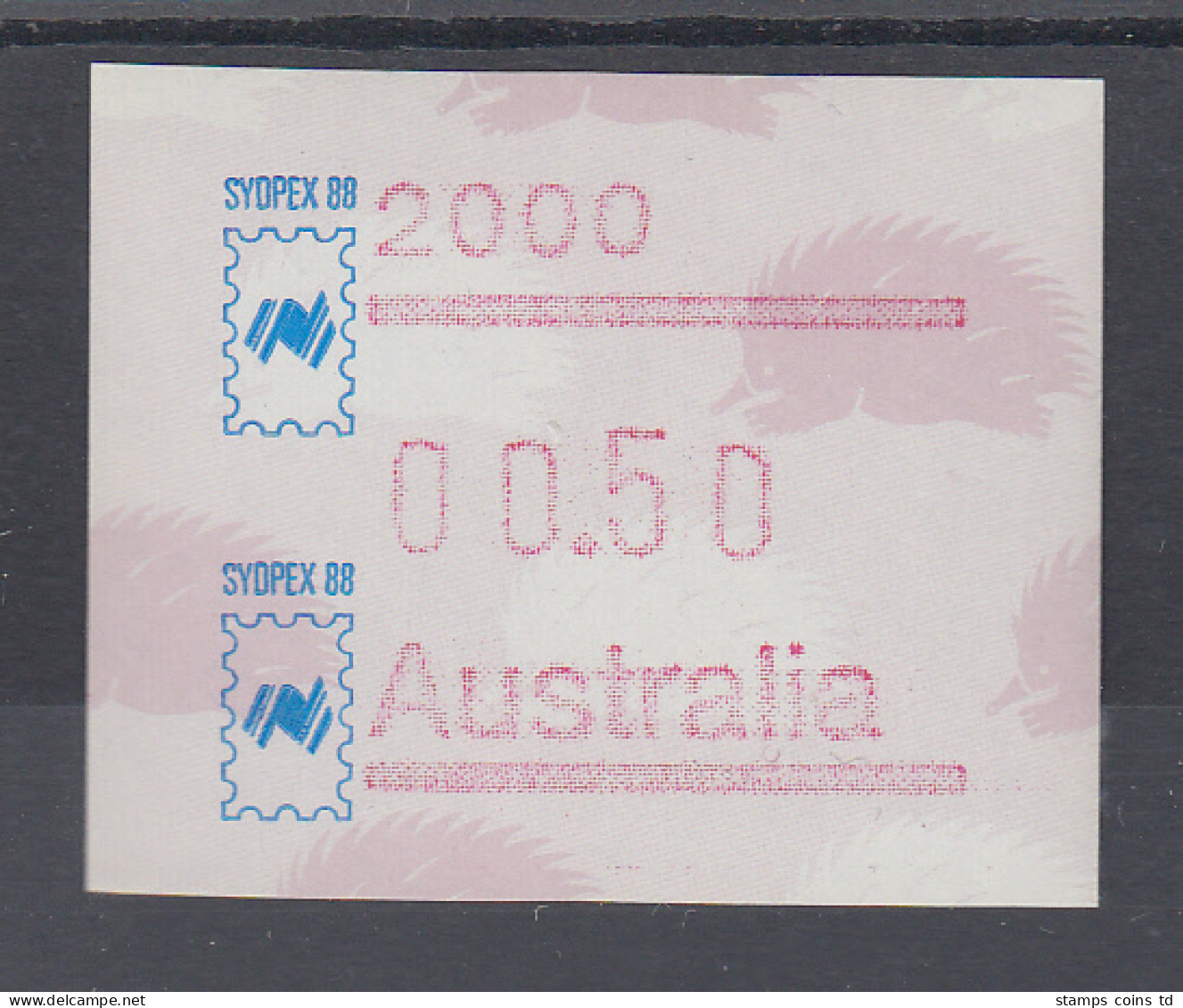 Australien Frama-ATM Ameisenigel, Sonderausgabe SYDPEX `88 ** Von VS - Automatenmarken [ATM]