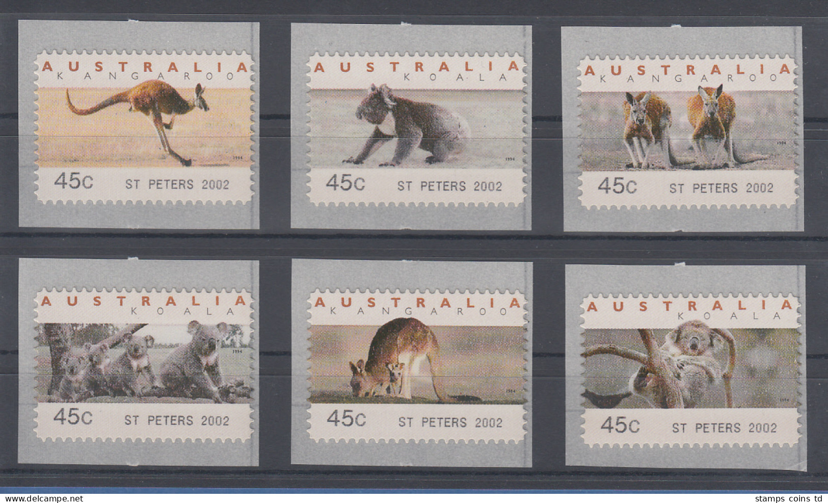 Australien Tritech-ATM Kangaroo / Koala 6 Motive Kpl. ST. PETERS 2002 - Machine Labels [ATM]