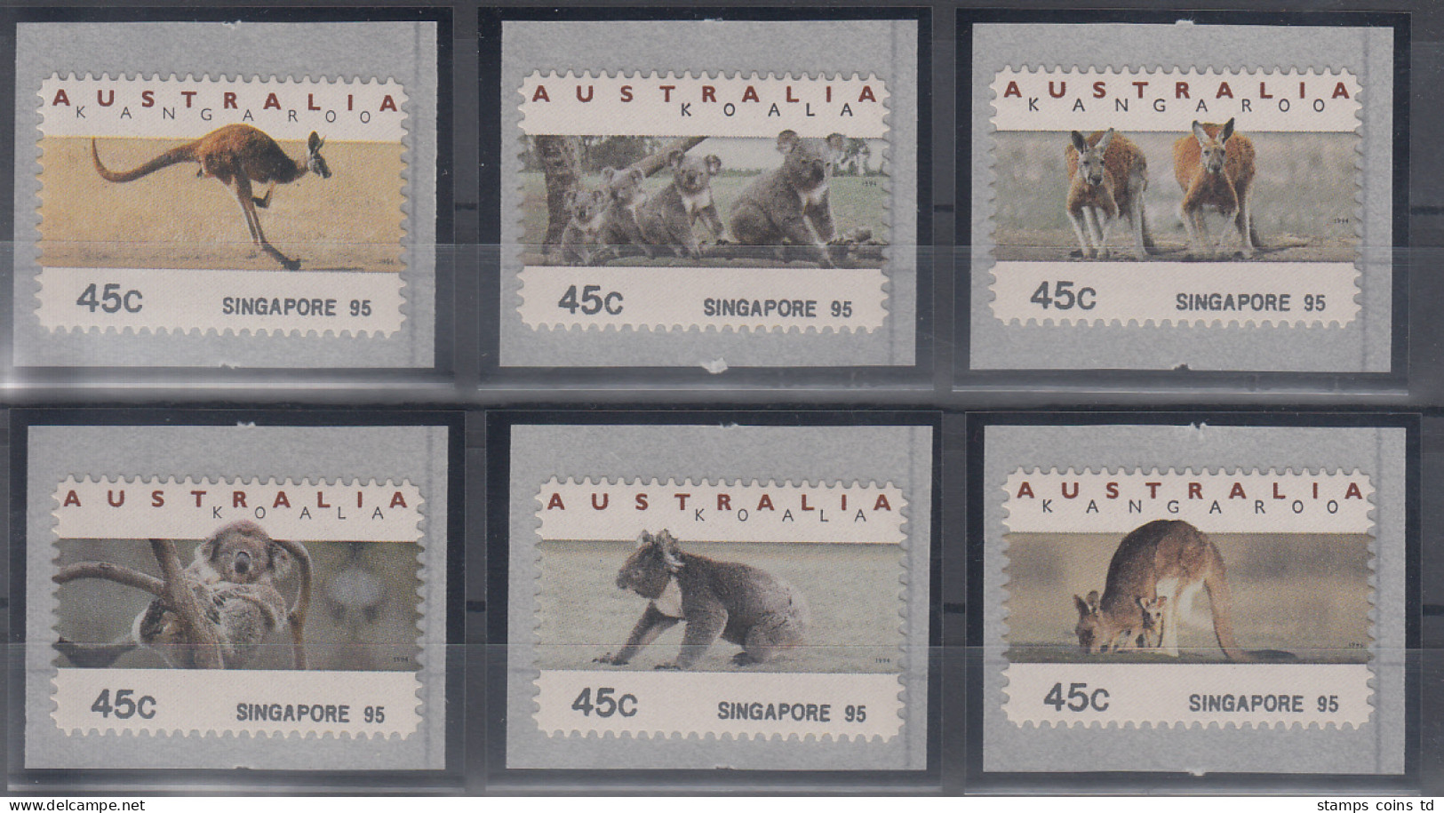 Australien Tritech-ATM Kangaroo / Koala 6 Motive Kpl.  SINGAPORE 95 - Timbres De Distributeurs [ATM]