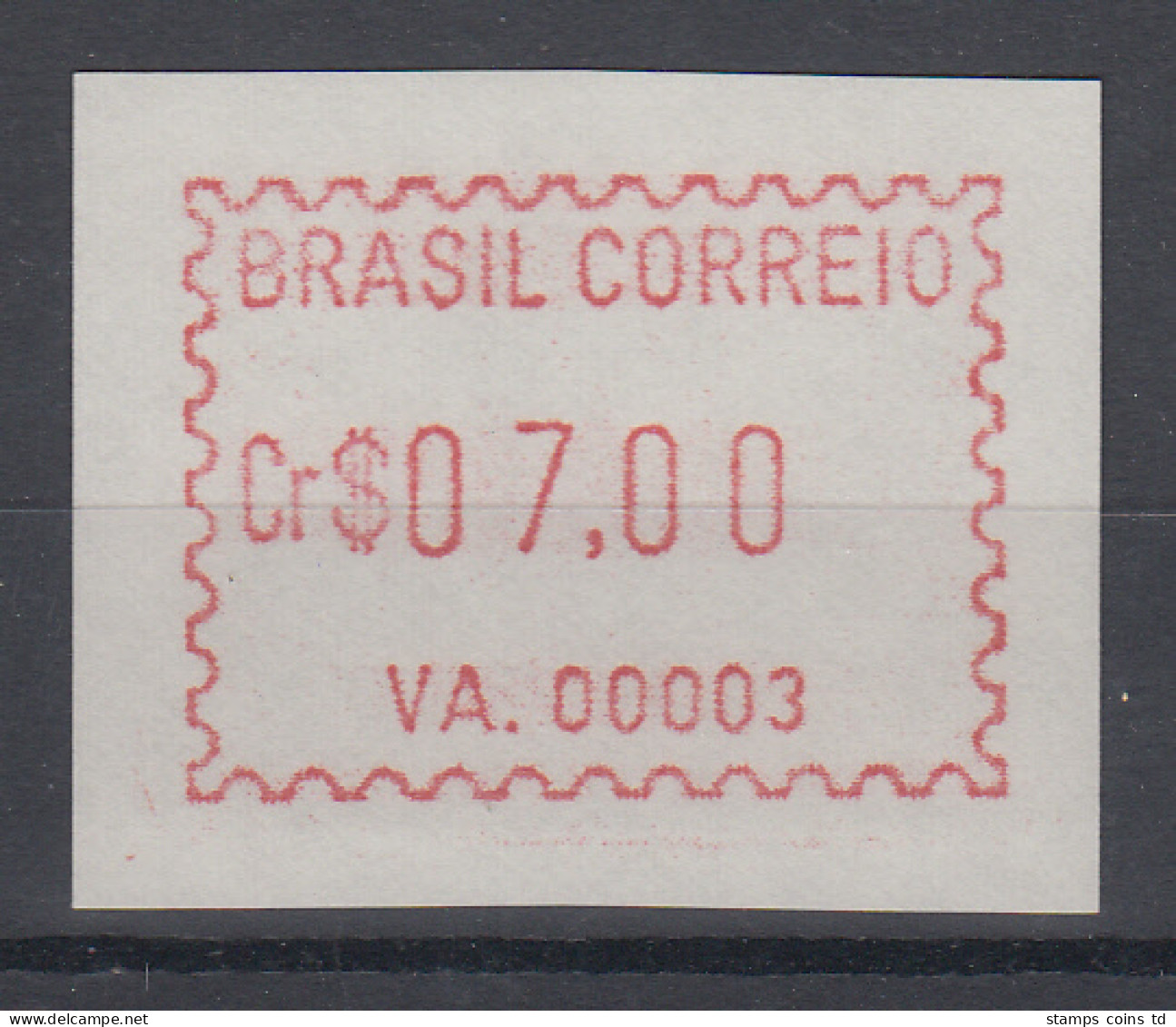 Brasilien FRAMA-ATM VA.00003, Wert 07,00 Cr$, Von VS **  - Viñetas De Franqueo (Frama)