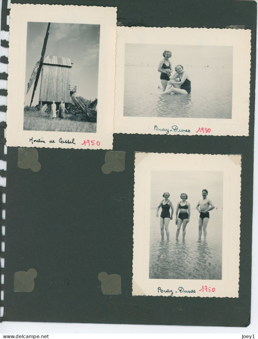 3 Photos ,moulin De Cassel En 1950 Et 2 Photos Sur La Plage De Bray Dune - Orte