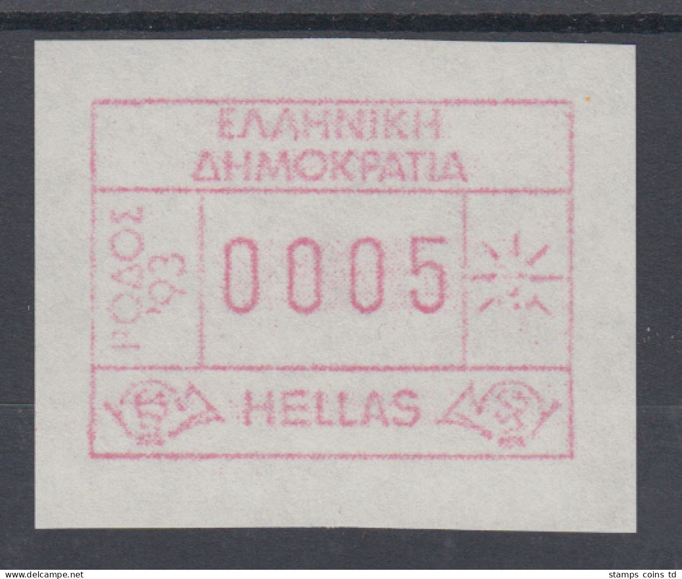 Griechenland: Frama-ATM Sonderausgabe RHODOS `93 W-Papier, Mi.-Nr.13 W ** - Vignette [ATM]